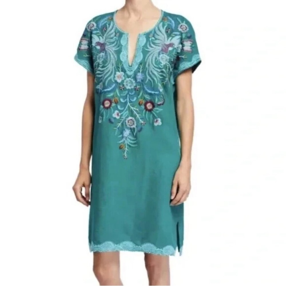 Johnny Was Bisous Linen Floral Embroidered Dress